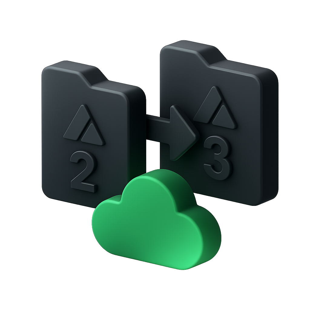 Migration illustration showing data transfer between systems