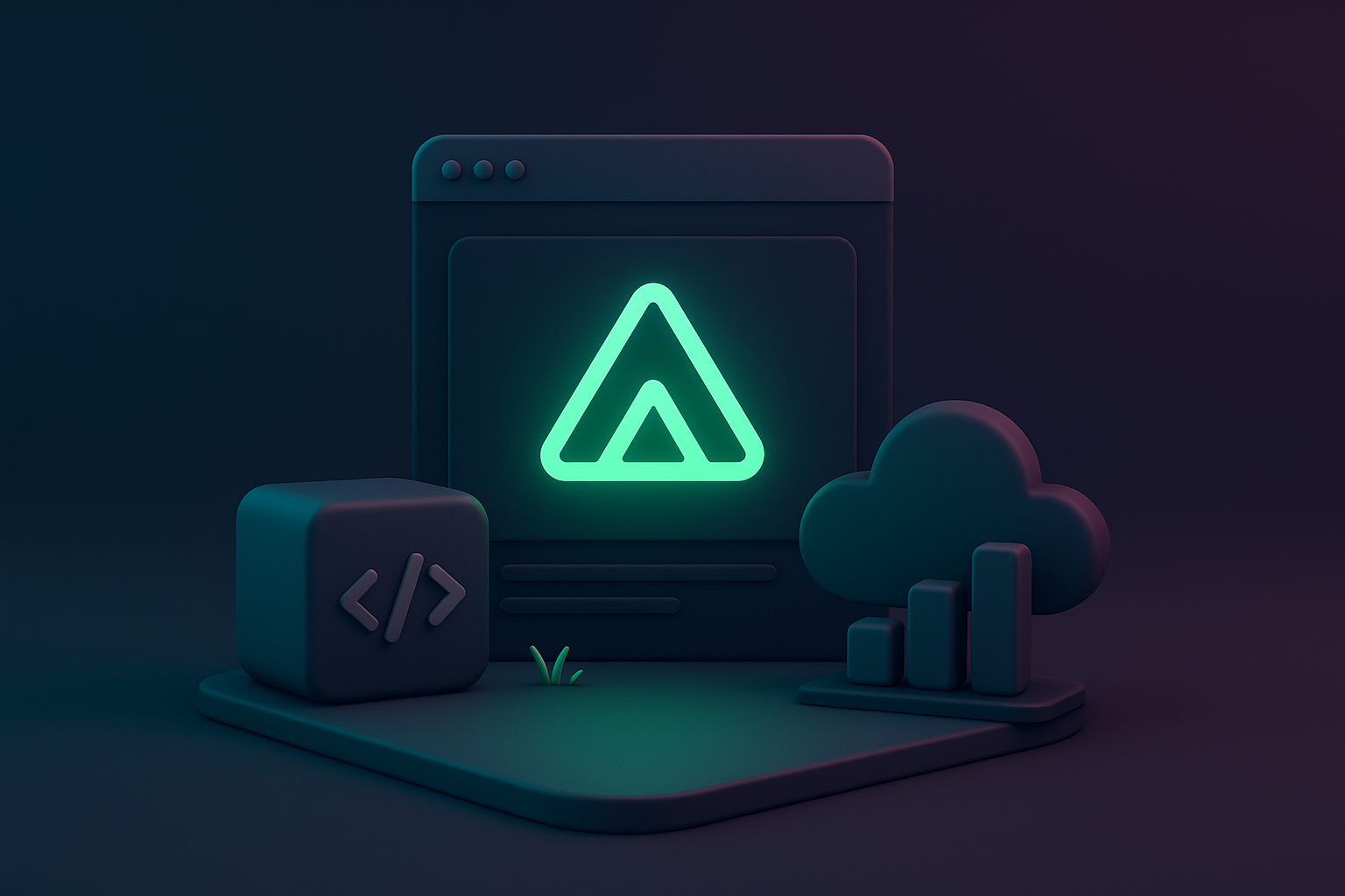 Modern technology stack concept with code on screen